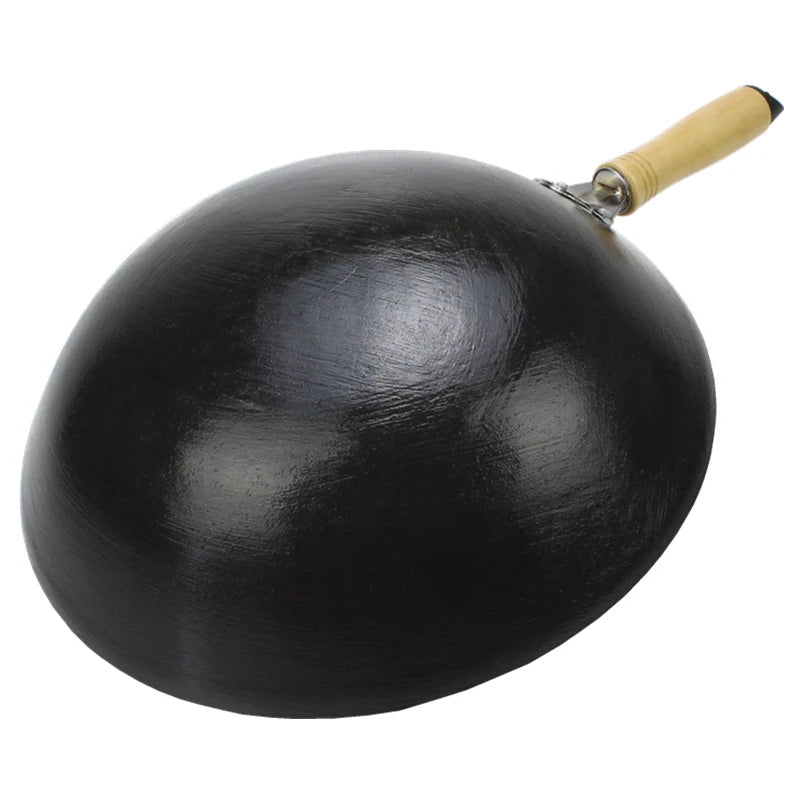 cooking wok cast iron cooking pan steel wok deep frying pan cookware kitchen pot no coating No stick balck shiny chinese pan wok