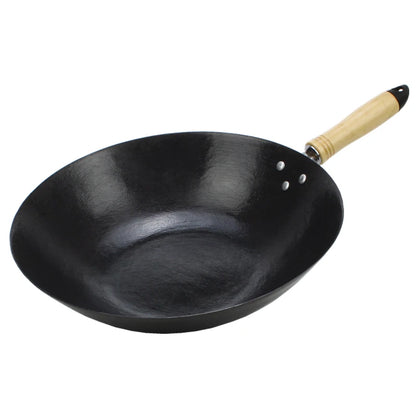 cooking wok cast iron cooking pan steel wok deep frying pan cookware kitchen pot no coating No stick balck shiny chinese pan wok