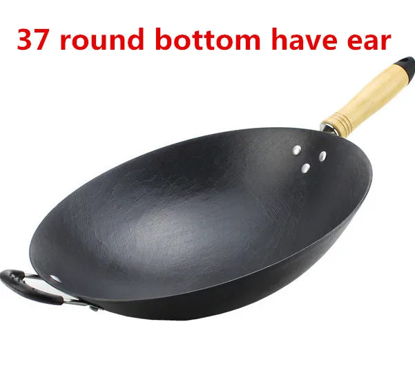 cooking wok cast iron cooking pan steel wok deep frying pan cookware kitchen pot no coating No stick balck shiny chinese pan wok