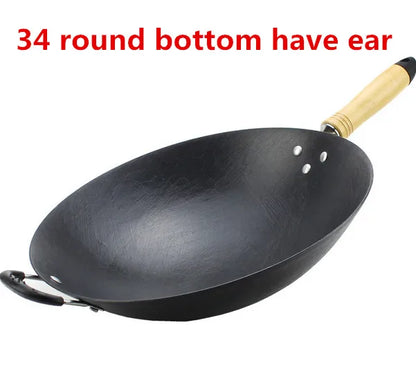 cooking wok cast iron cooking pan steel wok deep frying pan cookware kitchen pot no coating No stick balck shiny chinese pan wok