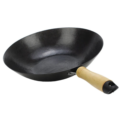 cooking wok cast iron cooking pan steel wok deep frying pan cookware kitchen pot no coating No stick balck shiny chinese pan wok