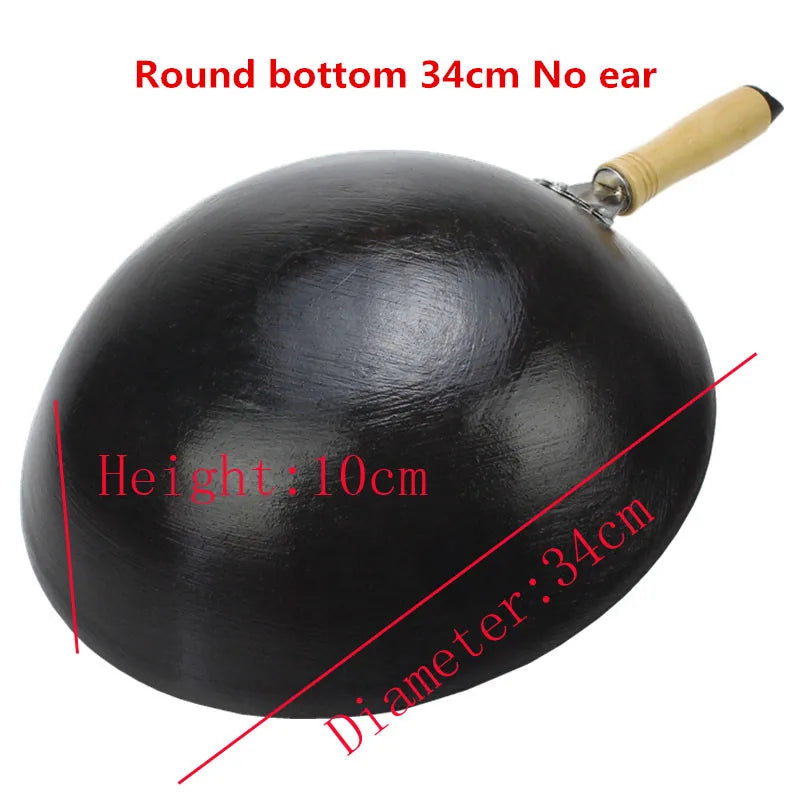 cooking wok cast iron cooking pan steel wok deep frying pan cookware kitchen pot no coating No stick balck shiny chinese pan wok