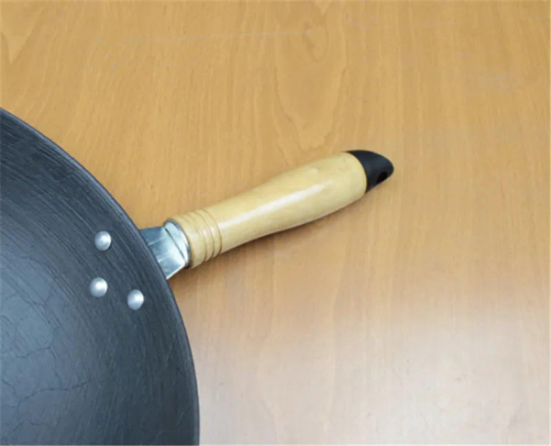 cooking wok cast iron cooking pan steel wok deep frying pan cookware kitchen pot no coating No stick balck shiny chinese pan wok