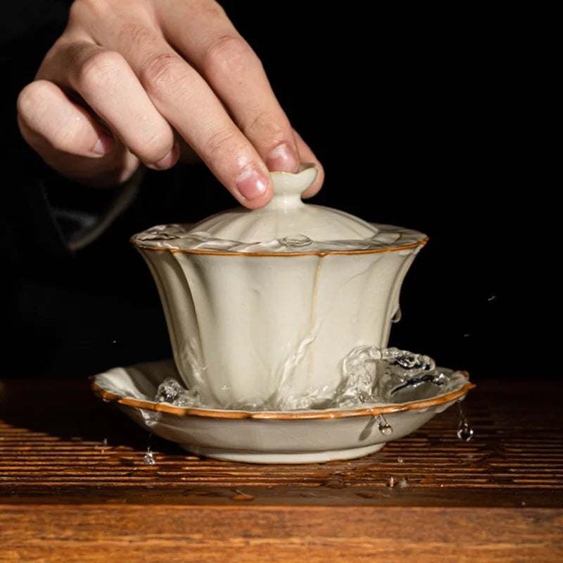 crackle glaze porcelain gaiwan handmade Sancai bowl with cup saucer lid Chinese ceramic tureen 120ml on big sales
