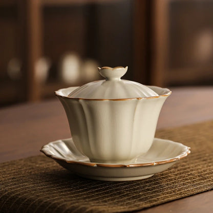 crackle glaze porcelain gaiwan handmade Sancai bowl with cup saucer lid Chinese ceramic tureen 120ml on big sales