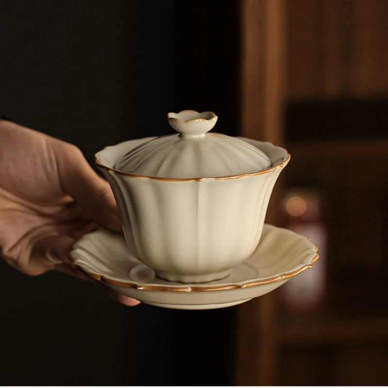 crackle glaze porcelain gaiwan handmade Sancai bowl with cup saucer lid Chinese ceramic tureen 120ml on big sales