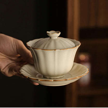 crackle glaze porcelain gaiwan handmade Sancai bowl with cup saucer lid Chinese ceramic tureen 120ml on big sales