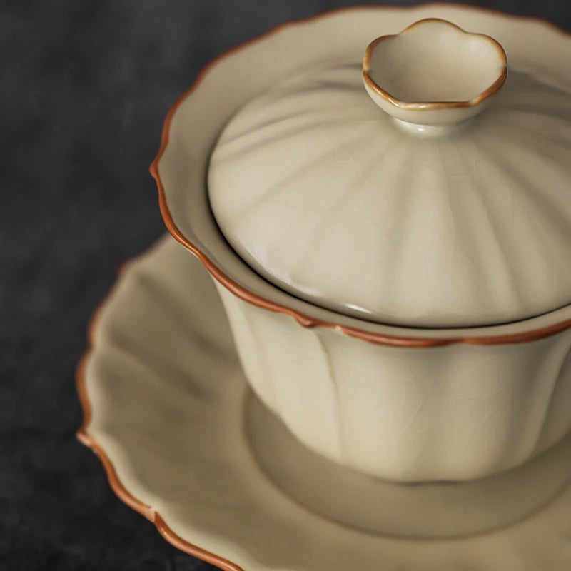 crackle glaze porcelain gaiwan handmade Sancai bowl with cup saucer lid Chinese ceramic tureen 120ml on big sales