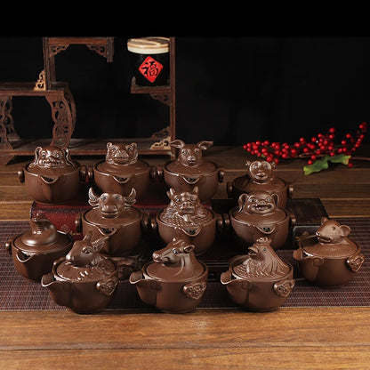 creative Chinese yixing zisha tea pot Zodiac animal statue pot with infuser portable tea set for travel purple clay pot of tea