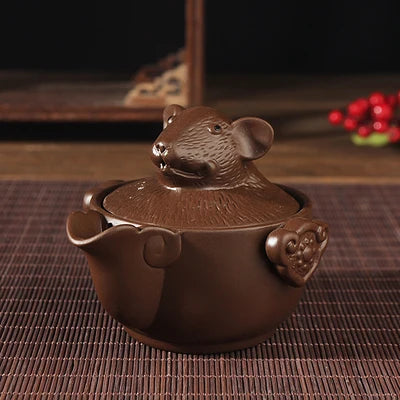 creative Chinese yixing zisha tea pot Zodiac animal statue pot with infuser portable tea set for travel purple clay pot of tea