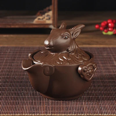 creative Chinese yixing zisha tea pot Zodiac animal statue pot with infuser portable tea set for travel purple clay pot of tea