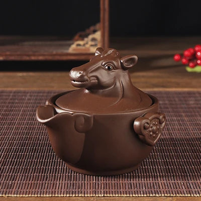 creative Chinese yixing zisha tea pot Zodiac animal statue pot with infuser portable tea set for travel purple clay pot of tea