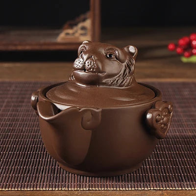 creative Chinese yixing zisha tea pot Zodiac animal statue pot with infuser portable tea set for travel purple clay pot of tea