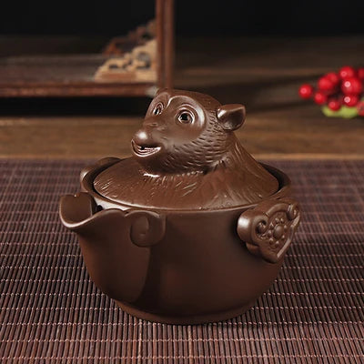 creative Chinese yixing zisha tea pot Zodiac animal statue pot with infuser portable tea set for travel purple clay pot of tea