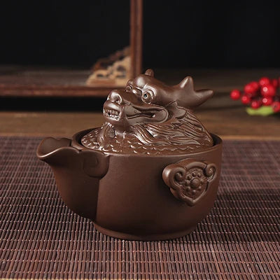creative Chinese yixing zisha tea pot Zodiac animal statue pot with infuser portable tea set for travel purple clay pot of tea