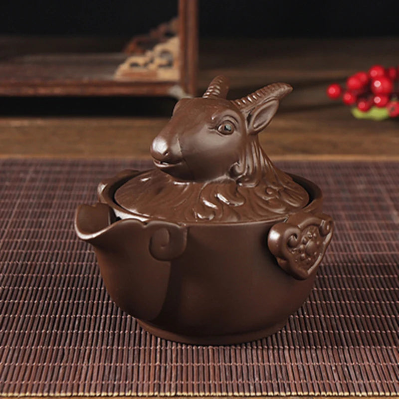 creative Chinese yixing zisha tea pot Zodiac animal statue pot with infuser portable tea set for travel purple clay pot of tea