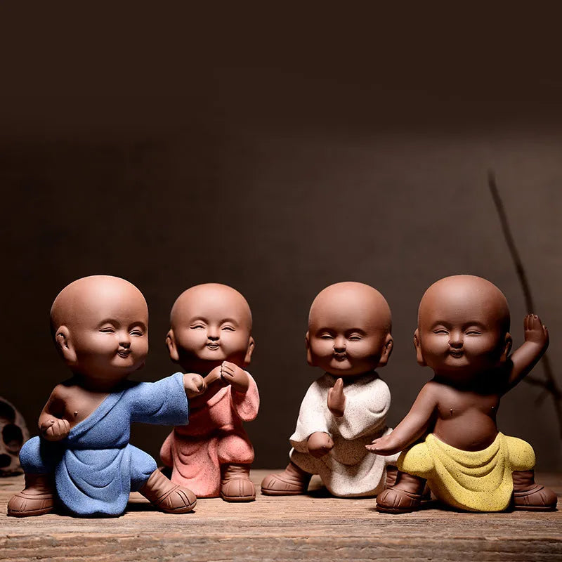 creative desk decoration pet yixing zisha tea pet handmade figurine monk kungfu boy statue small size home decorations