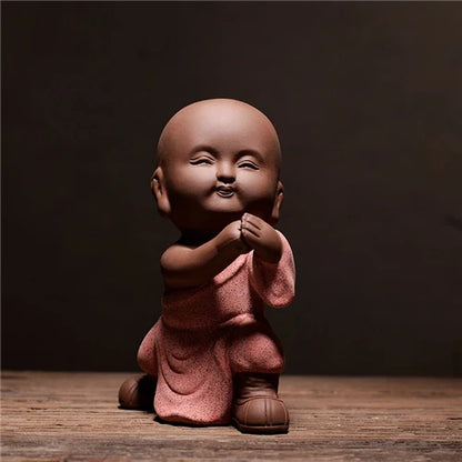 creative desk decoration pet yixing zisha tea pet handmade figurine monk kungfu boy statue small size home decorations
