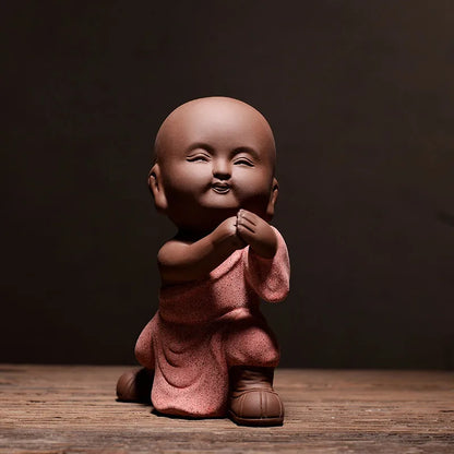 creative desk decoration pet yixing zisha tea pet handmade figurine monk kungfu boy statue small size home decorations