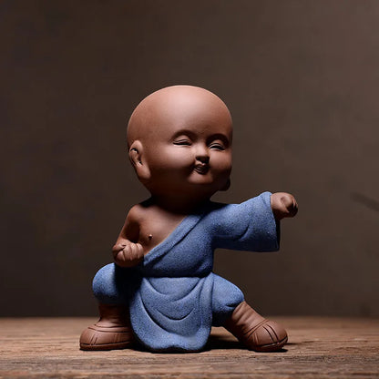 creative desk decoration pet yixing zisha tea pet handmade figurine monk kungfu boy statue small size home decorations