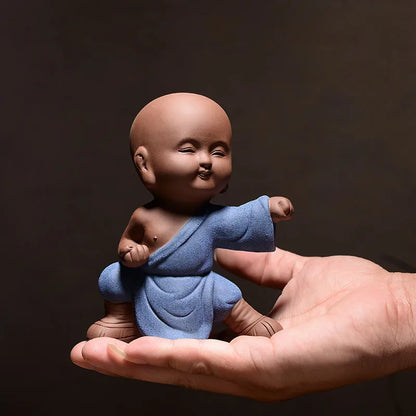 creative desk decoration pet yixing zisha tea pet handmade figurine monk kungfu boy statue small size home decorations