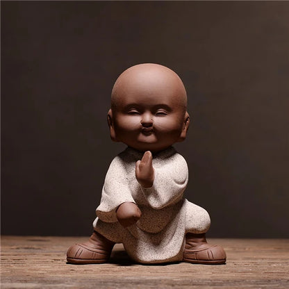 creative desk decoration pet yixing zisha tea pet handmade figurine monk kungfu boy statue small size home decorations