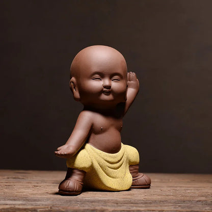 creative desk decoration pet yixing zisha tea pet handmade figurine monk kungfu boy statue small size home decorations