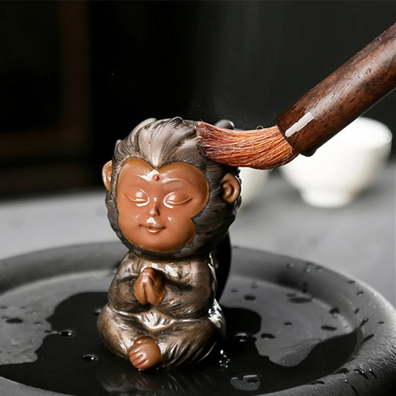 creative home decoration purple clay tea pet ornament handmade monkey holder for pot maintaining brush yixing zisha tea play new
