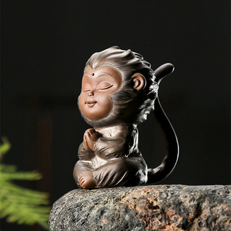 creative home decoration purple clay tea pet ornament handmade monkey holder for pot maintaining brush yixing zisha tea play new