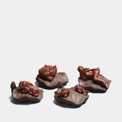 creative home decoration yixing zisha purple clay tea pet frog weath bring golden fish naked beauty brave troops Chinese gift