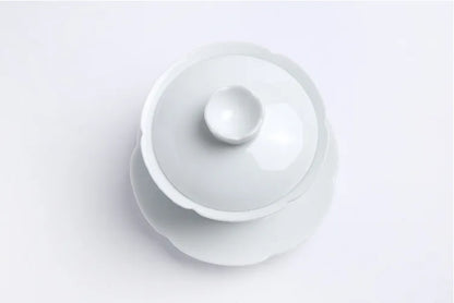 creative porcelain gaiwan Jingdezhen solid tureen cup bowl set with lid saucer Chinese ceramic covered bowl on sales