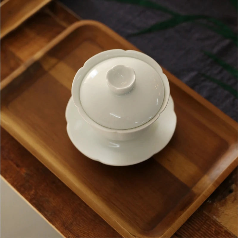 creative porcelain gaiwan Jingdezhen solid tureen cup bowl set with lid saucer Chinese ceramic covered bowl on sales