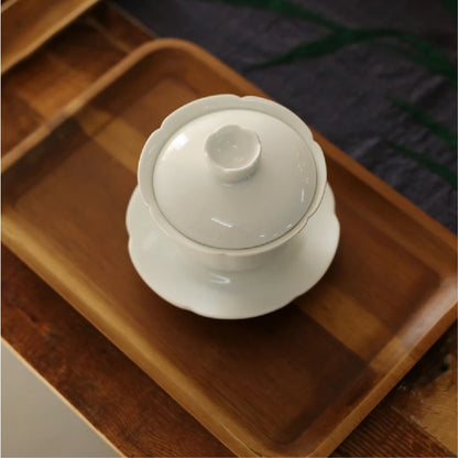 creative porcelain gaiwan Jingdezhen solid tureen cup bowl set with lid saucer Chinese ceramic covered bowl on sales