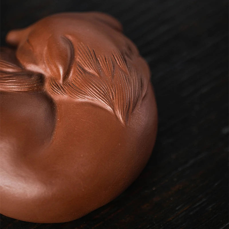 creative tea pet fox statue handmade craft yixing zisha purple clay home table decoration house warming gift small size new