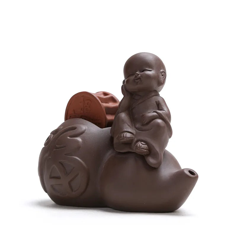 creative tea pet purple clay tea play yixing zisha monk statue small table decoration funny ornament on sales