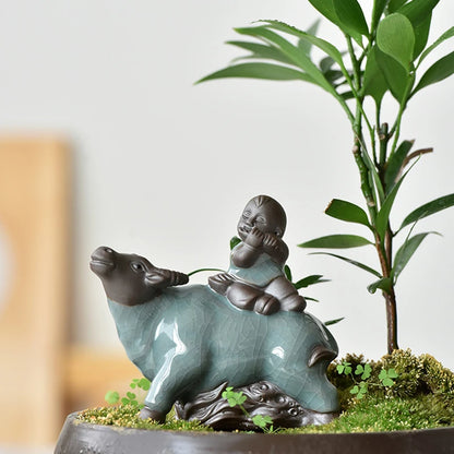 creative tea pet table decoration home garden ornament kid on cattle porcelain tea play crackle glaze craft on sales in China