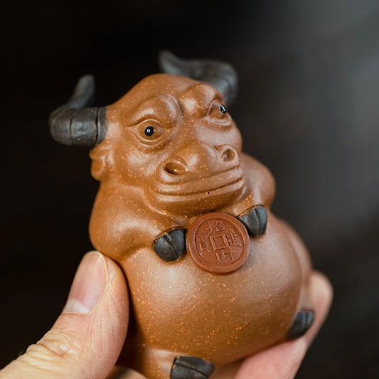 creative tea play chinese yixing zisha lucky tea play wealth bring house warming gift table decoration ox statue mascot on sales