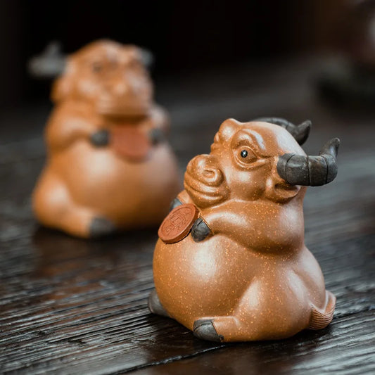creative tea play chinese yixing zisha lucky tea play wealth bring house warming gift table decoration ox statue mascot on sales