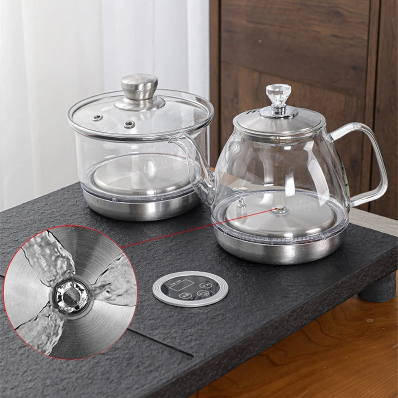 creative tea tray with induction cooker invisible water draining outlet holes glass electrical kettle pan faucet automatic new