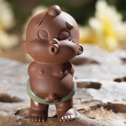 creative water squirt pee doll yixing zisha purple clay tea pet crackle glaze porcelain geyao tea play funny boy small statue
