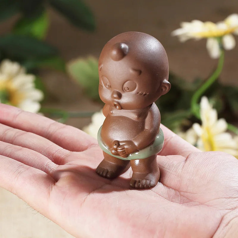 creative water squirt pee doll yixing zisha purple clay tea pet crackle glaze porcelain geyao tea play funny boy small statue