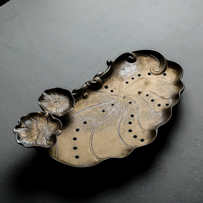 crude pottery tea tray antique tea table Chinese ceramic plate for tea set small serving tray for pot cups handmade tea plate