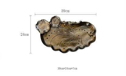 crude pottery tea tray antique tea table Chinese ceramic plate for tea set small serving tray for pot cups handmade tea plate