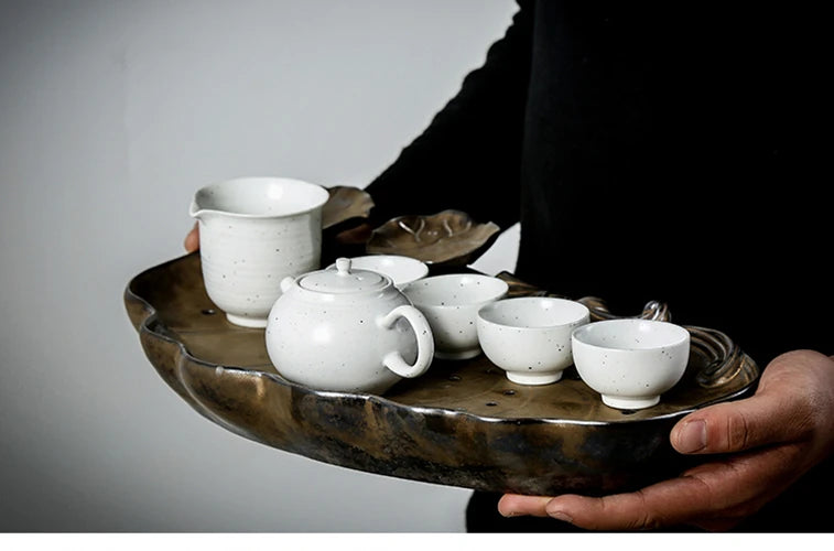 crude pottery tea tray antique tea table Chinese ceramic plate for tea set small serving tray for pot cups handmade tea plate