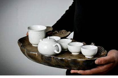crude pottery tea tray antique tea table Chinese ceramic plate for tea set small serving tray for pot cups handmade tea plate