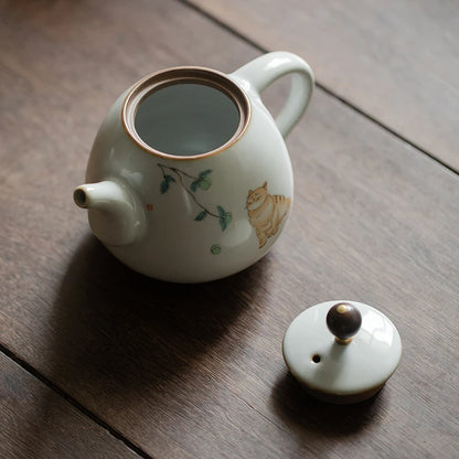 cute cat ceramic teapot traditional chinese tea pot 280ml