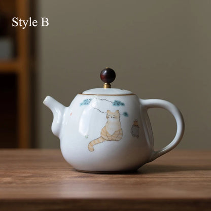 cute cat ceramic teapot traditional chinese tea pot 280ml