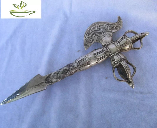 Collectible Old Handwork Tibet silver Buddhist Sword /Ritual Dagger statue from tibetan ,Long 12inch