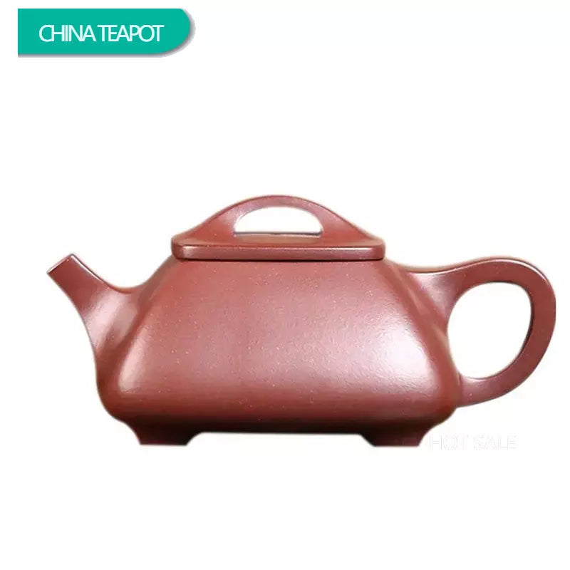 260ml Chinese Yixing High-end Purple Clay Teapots Handmade Square Stone Scoop Tea Pot Raw Ore Purple Mud Kettle Zisha Tea Set