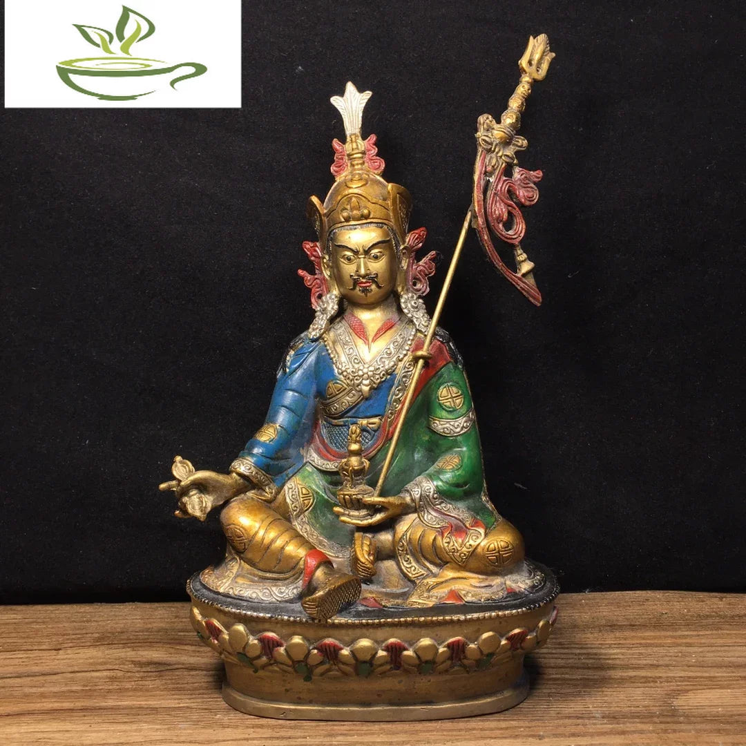 Ancient China Refined Pure Copper Painted Guru Rinpoche Padmasambhava Buddha Statue